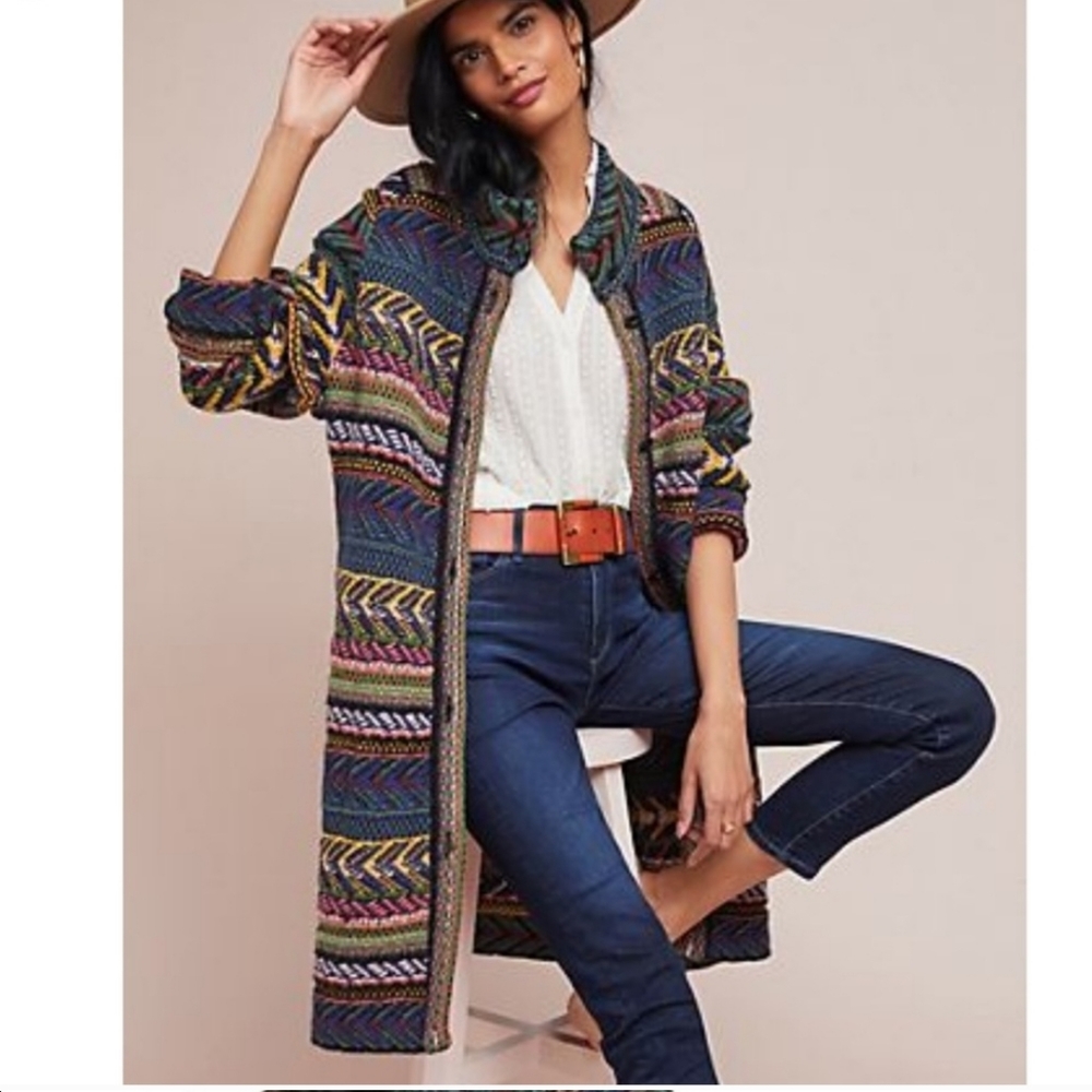 Anthropologie Multicolor Patterned Cardigan
